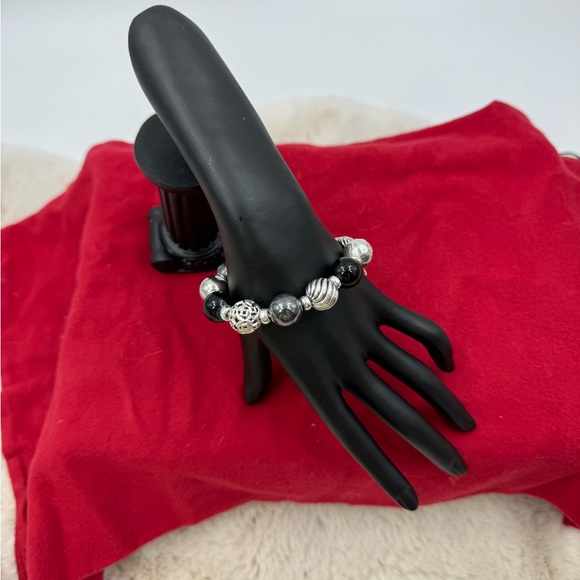 David Yurman Sterling Sliver Black Onyx Hematite Elements Bead Bracelet - Picture 6 of 6